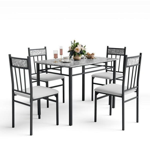 SUGIFT Dining Table Set for 4, Kitchen Room Table Set with Metal Frame & Padded Seat, Dining Table and Chairs Set of 4, Space Saving, Grey