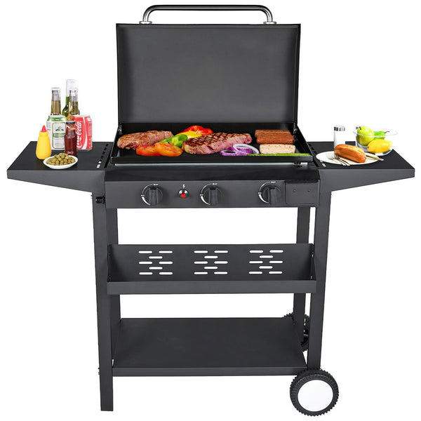 SUGIFT 3 Burner BBQ Propane Gas Grill, Stainless Steel 32,700 BTU Patio Garden Barbecue Grill, Black