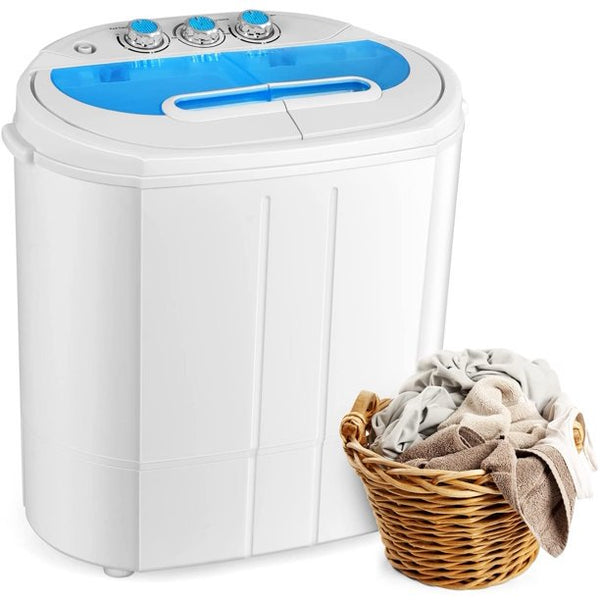 Portable Washing Machine 2 in 1 Twin Tub Mini Laundry Washer Blue & White