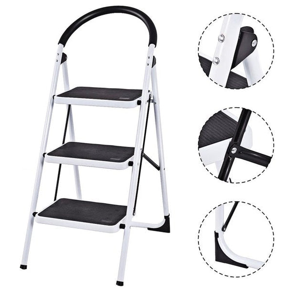 Inolait 3 Step Ladder Folding Stool Heavy Duty 330Lbs Capacity Industrial Lightweight