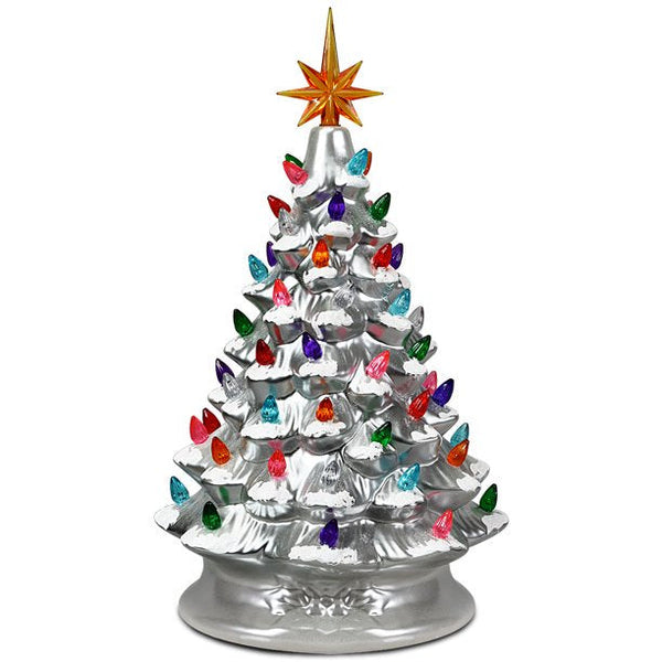 15 inHand-Painted Ceramic Tabletop Christmas Tree Silver