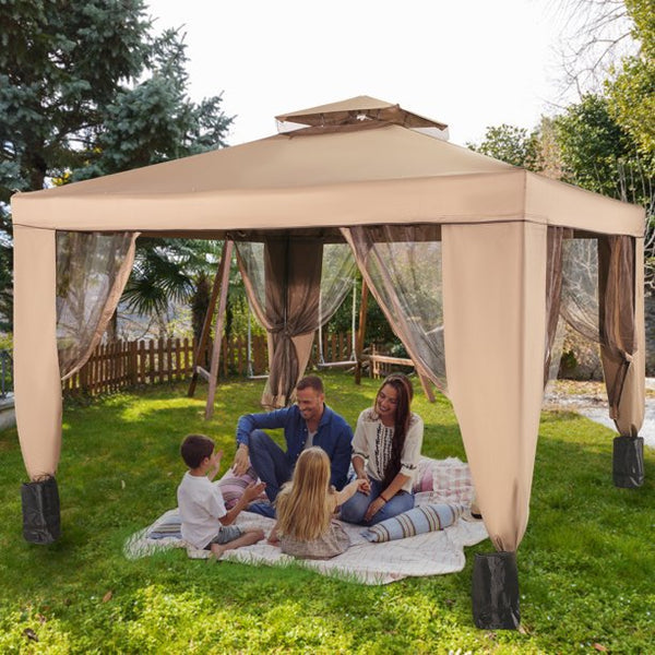 10x10ft Outdoor Canopy Gazebo with Four Sandbags - Gazebo with Netting, Waterproof and UV Protection