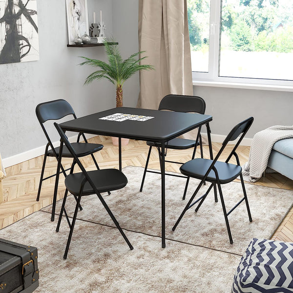 5 Piece Black Folding Card Table and Chair Set