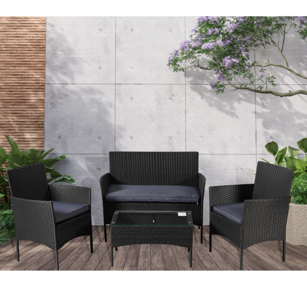 Inolait Outdoor Furniture Set of 4 Patio Furniture Sets Garden Conversation Bistro Set Wicker Sofa Rattan Table Chairs