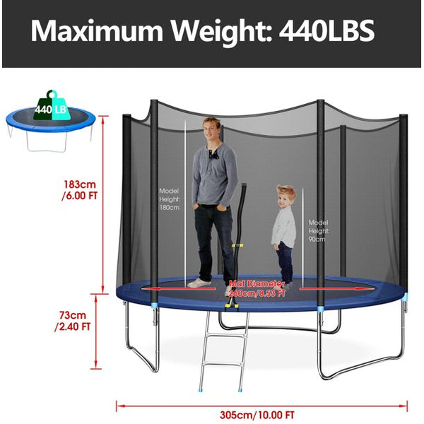 Inolait 10ft Trampoline for Kids and Adults Hold Up to 680LBS