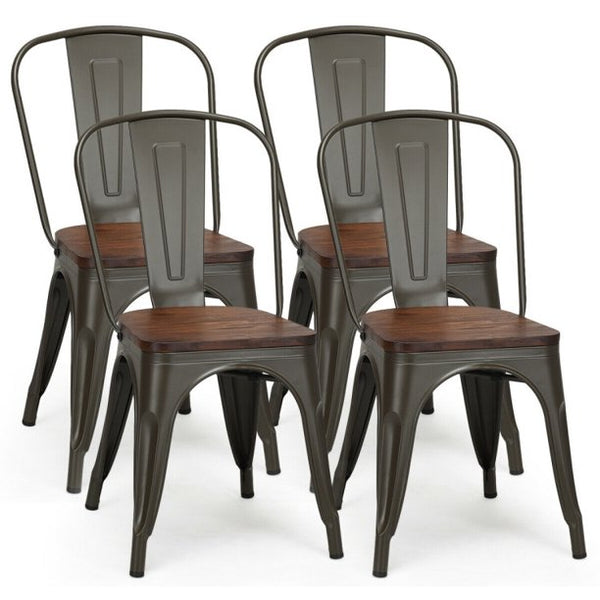 18 Inch Set of 4 Stackable Metal Dining Chair with Wood Seat